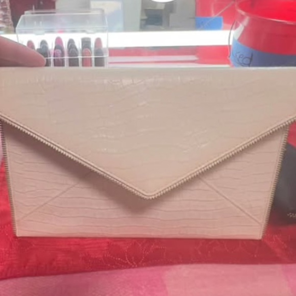 Croc-Embossed Rebecca Minkoff Envelope Clutch in Light Beige